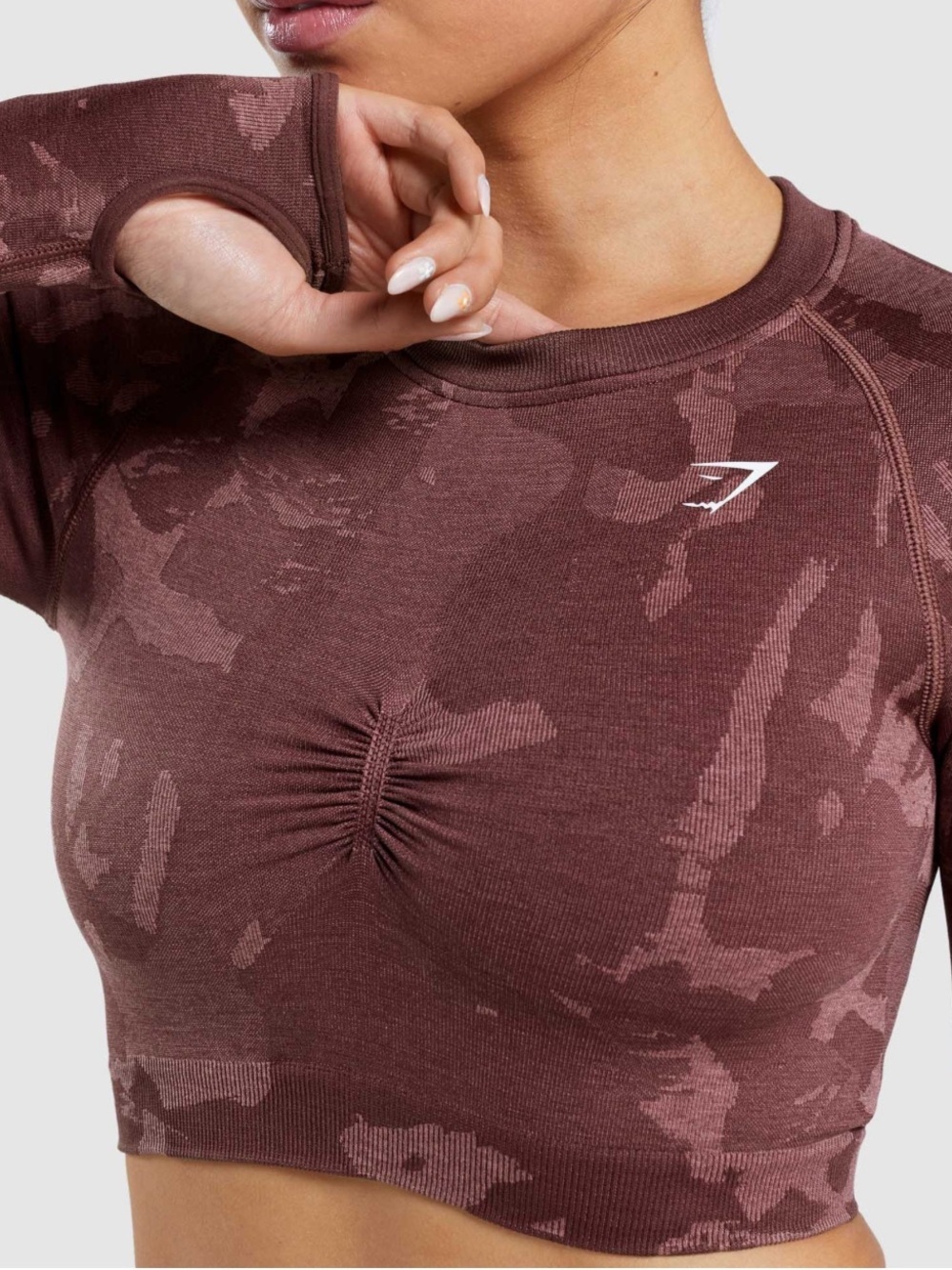 GYM SHARK ADAPT CAMO SEAMLESS LONG SLEEVE CROP TOP Sz Small NWOT